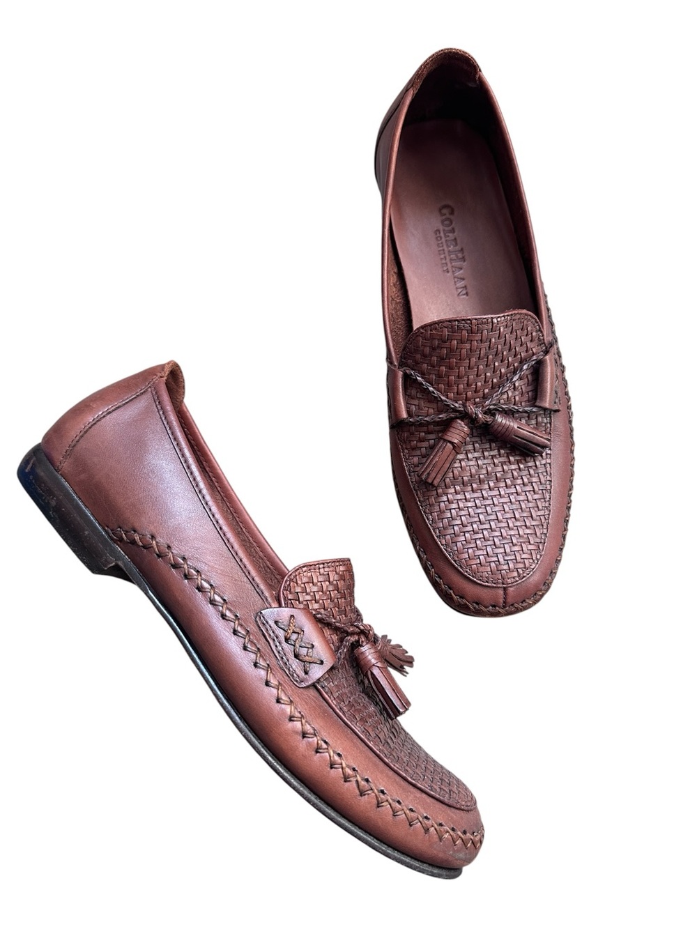 Vintage Cole Haan Men’s Country Woven Leather Tassel Loafers Brown Size 8.5B